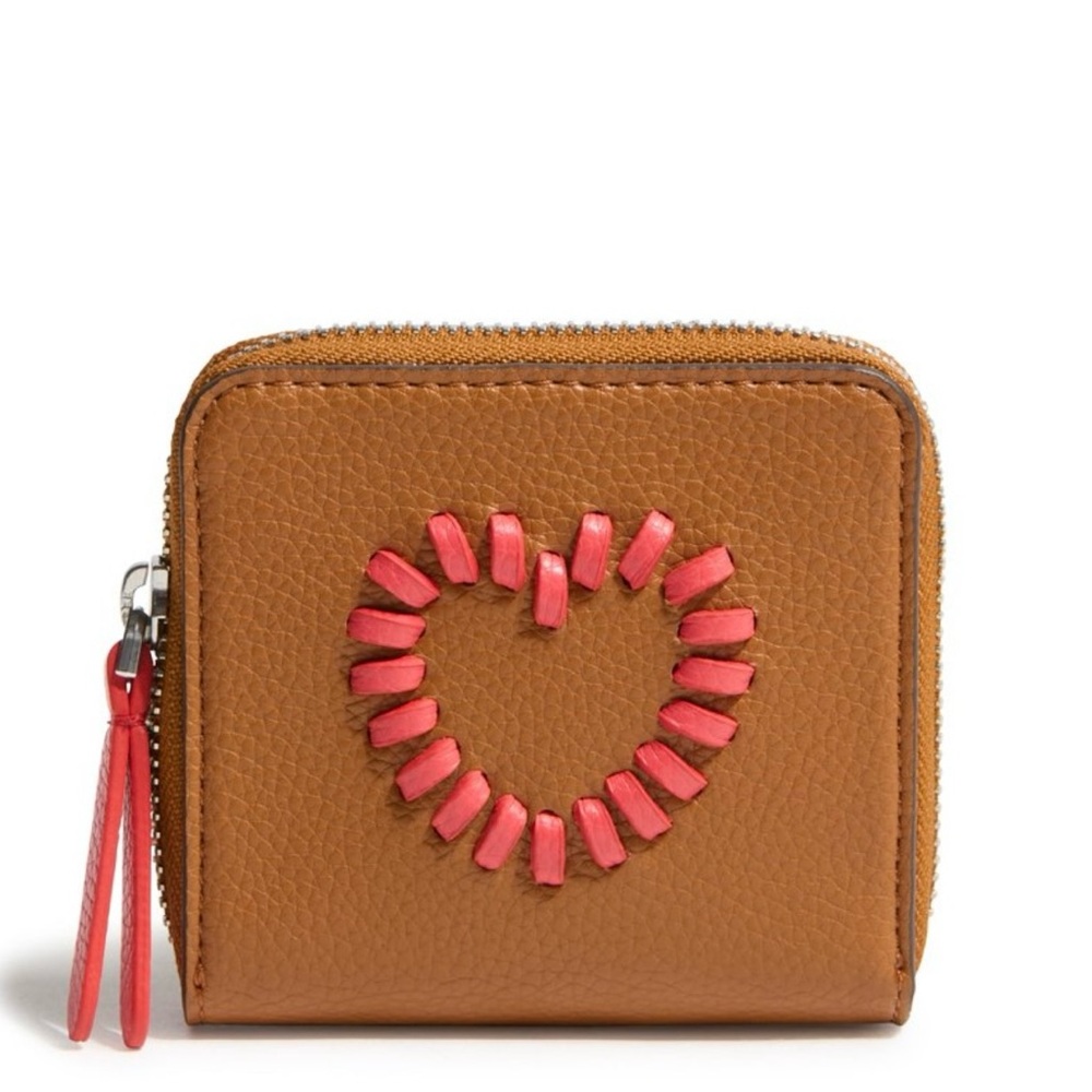 NWT Vera Bradley Faux Leather Zip Wallet w/Heart Appliqué | Cognac & Coral | NEW